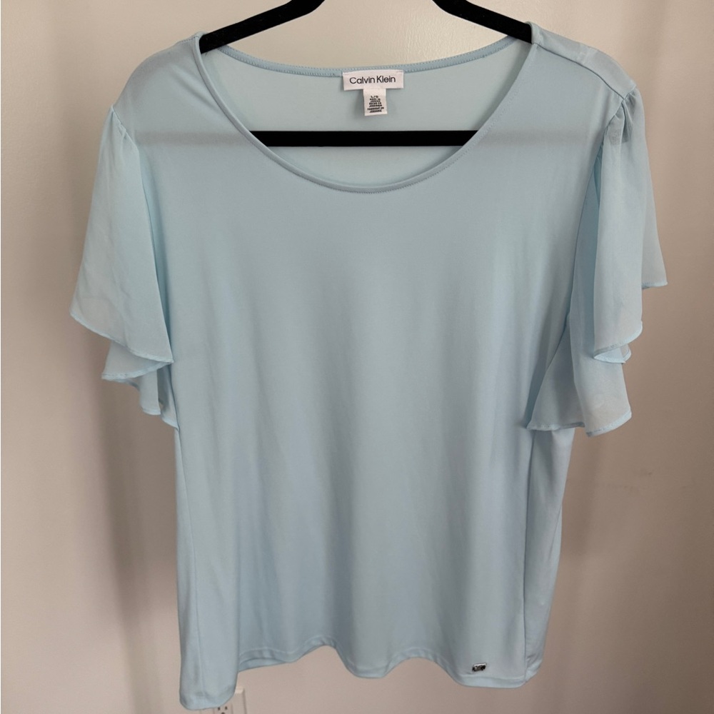 Calvin Klein Blue Flutter Sleeve Blouse
